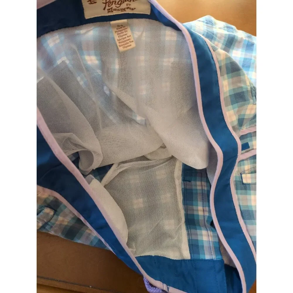 Original Penguin Swim Trunks Men’s 34 Blue Plaid Lined Drawstring Pockets